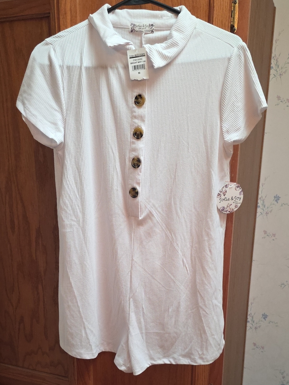 Jolie & Joy Women's White Ribbed Button-Down Short Romper NWT